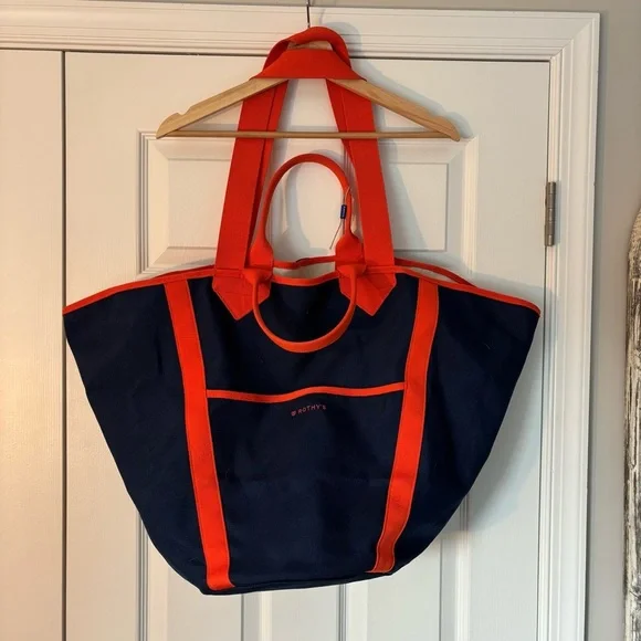 Rothys The Reversible Tote Navy White Orange Canvas Bag Boat Tote Large Pool - Picture 3 of 6